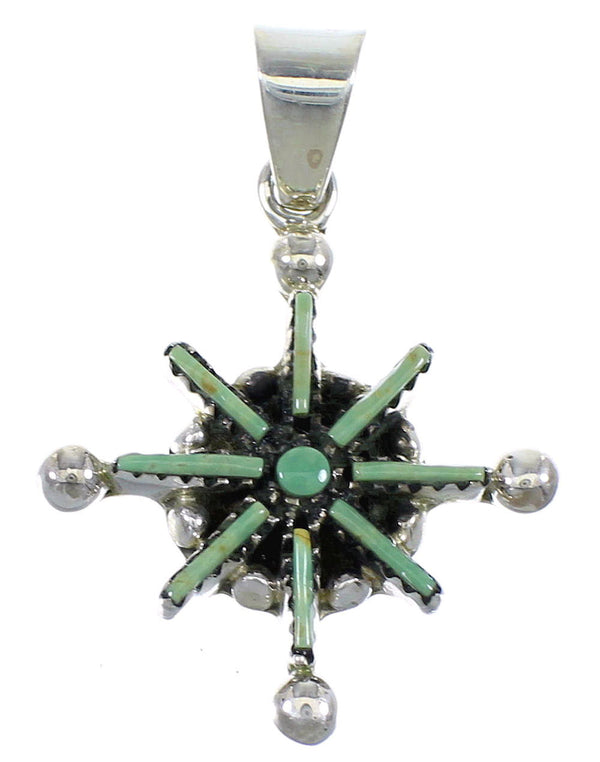 Turquoise Needlepoint And Genuine Sterling Silver Pendant VX55461